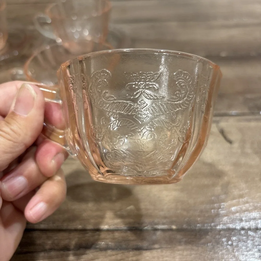 Vintage Madrid Pink Depression Glass Teacup & Saucer 4